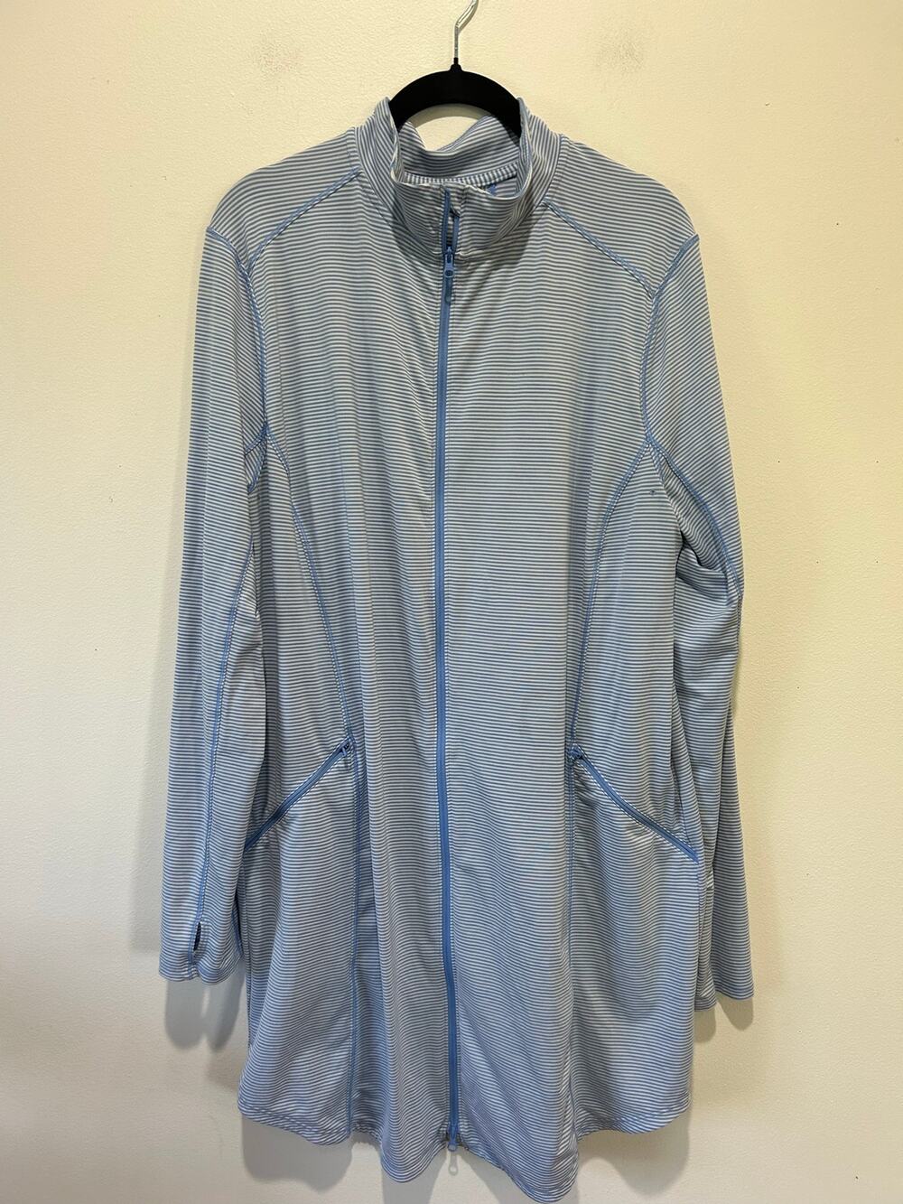Duluth Trading Co Pier Genius blue striped swim coverup size XL full zip tunic